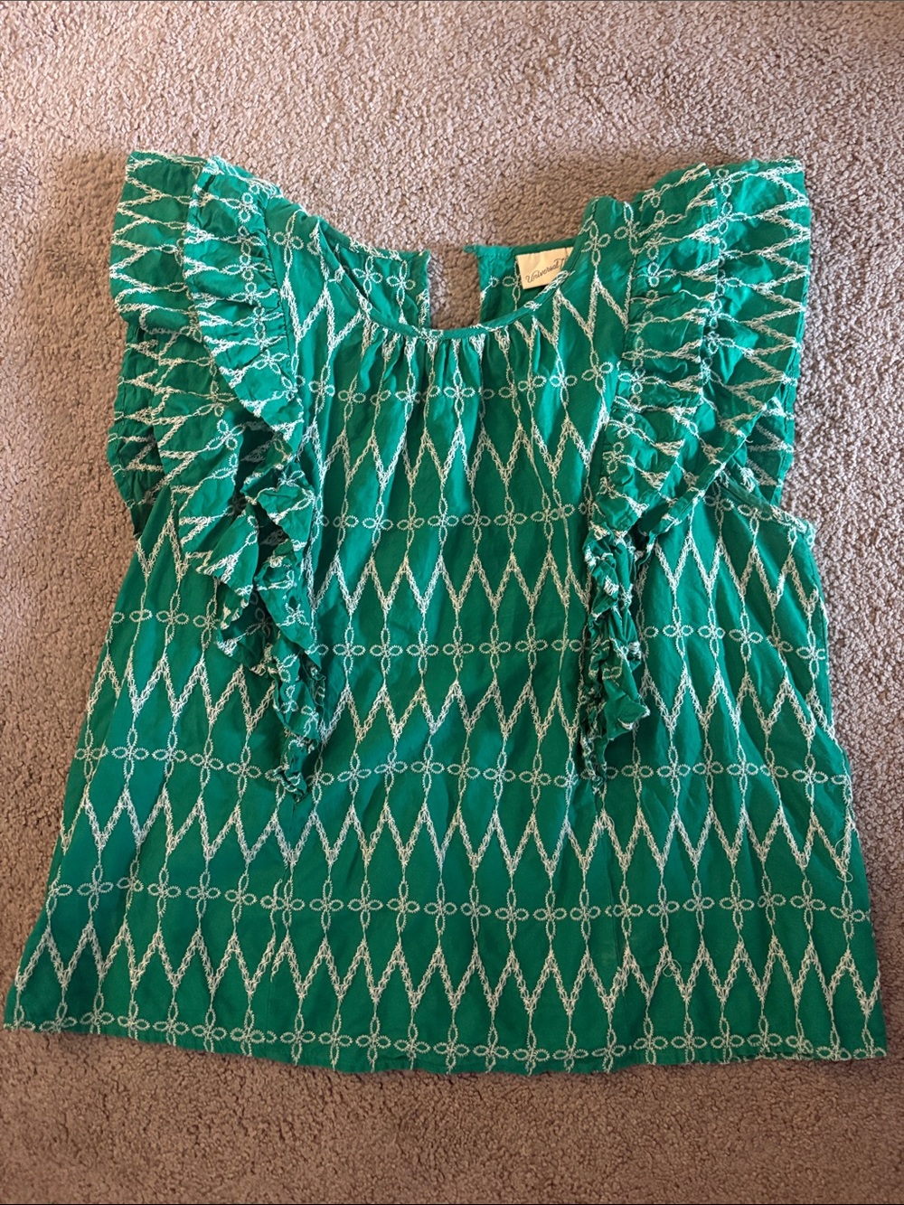 Universal Thread Green Geometric Ruffle Sleeve Blouse